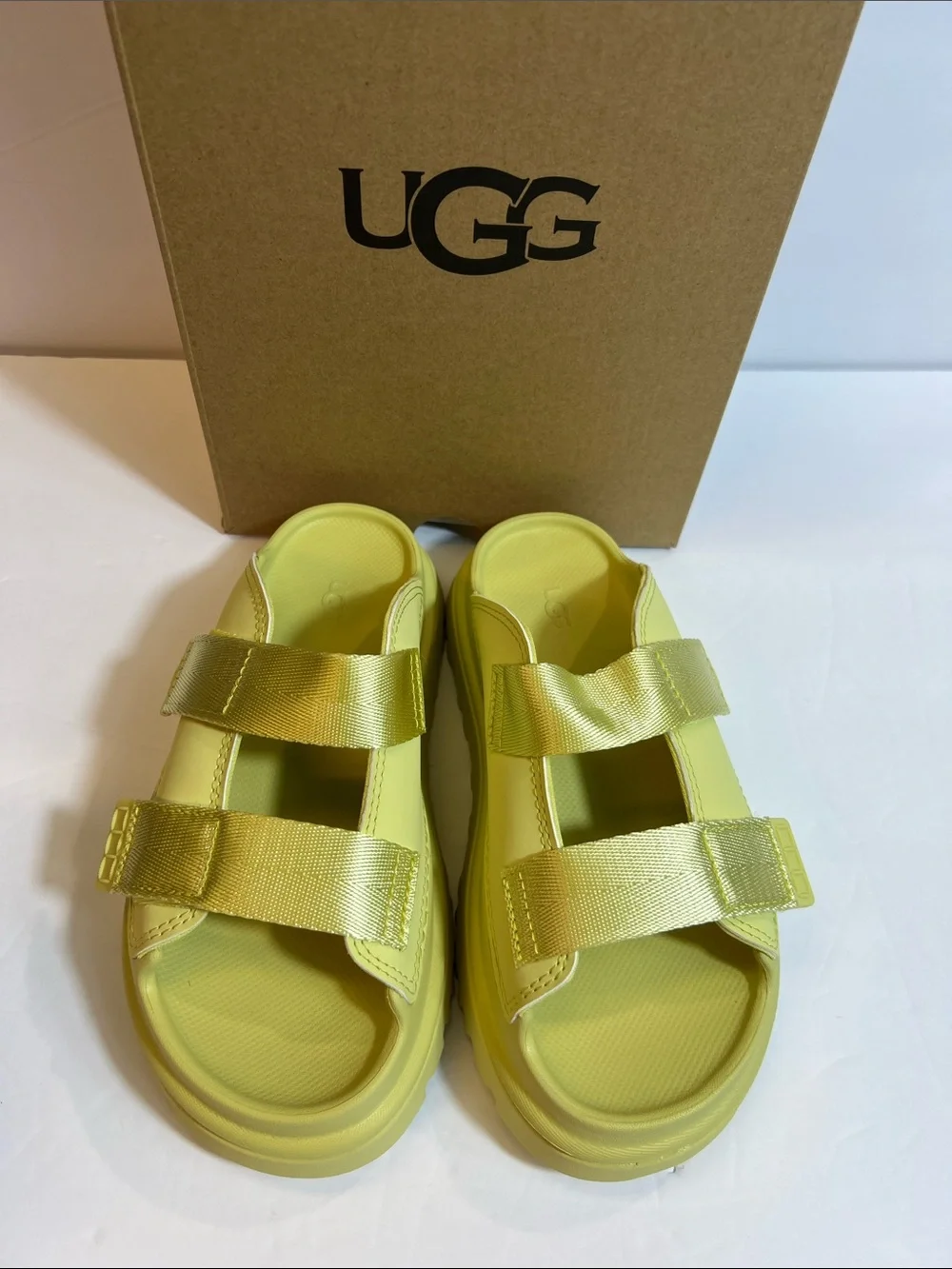 UGG Kids‎ Goldenglow Slide GLDN Yellow Platform Sandals Size 2 Youth New in Box